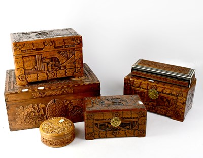Lot 439 - Six various carved Eastern wooden boxes