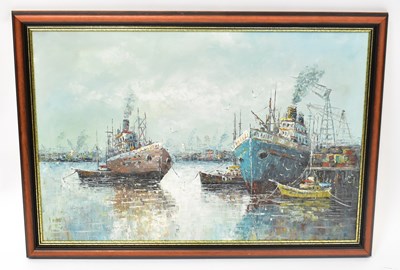 Lot 638 - BERNARD (20th century); oil on canvas, boats...