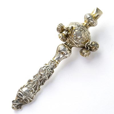 Lot 687 - A sterling silver children's rattle/whistle,...