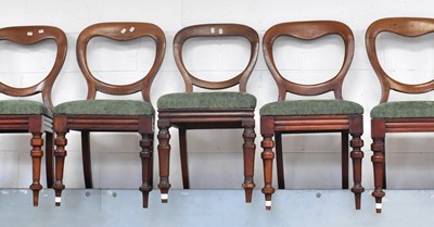 Lot 29 - Five Victorian mahogany balloon back chairs...