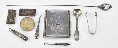 Lot 2627 - A pair of small silver sugar tongs, a silver...