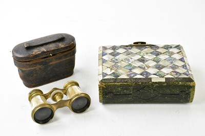 Lot 5030 - A cased pair of mother of pearl and brass...