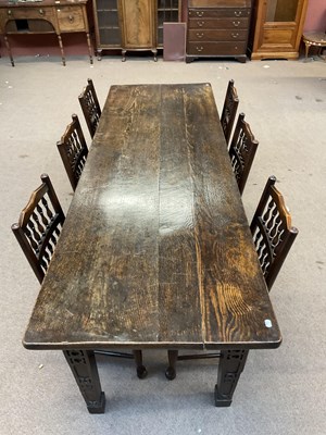 Lot 6492 - A late 19th century oak refectory table with...