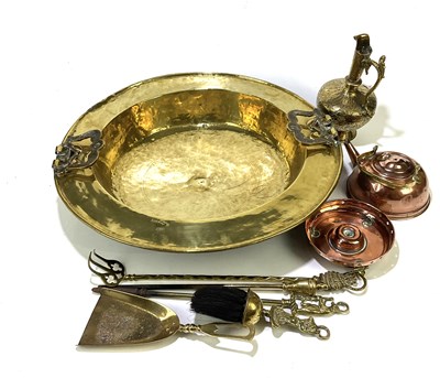Lot 6368 - A large twin handle brass bowl, diameter 56cm,...