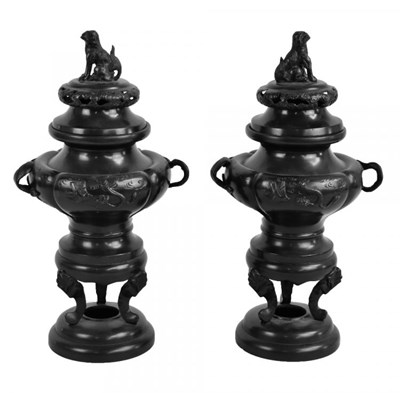 Lot 1166 - A pair of Japanese Meiji period bronze koro...