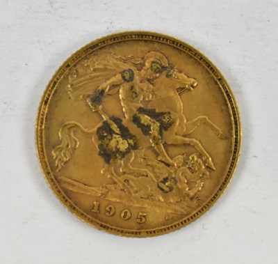 Lot 877 - An Edward VII 1905 half sovereign.