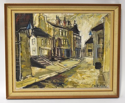 Lot 534 - TOM DURKIN (1928-1990); oil on canvas, street...