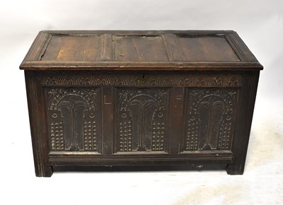 Lot 42 - A George III oak triple-panelled coffer with...