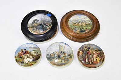 Lot 2083 - F.R. PRATTWARE; five Prattware pot lids, to...