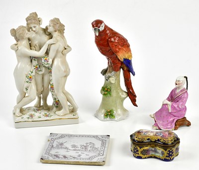 Lot 2085 - SITZENDORF; a 20th century model of a parrot...