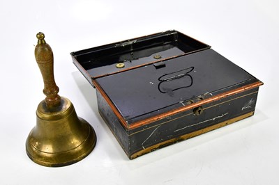 Lot 1458 - A lockable metal cash box with key, together...