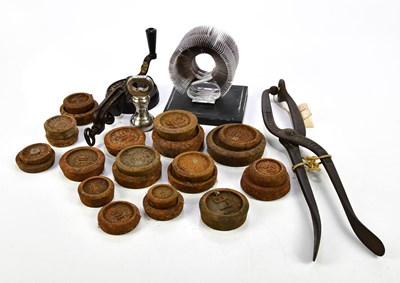 Lot 1474 - A leather working tool, together with a sponge...