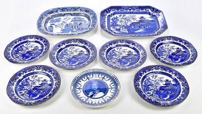 Lot 2153 - A group of six 'Willow' pattern dinner and...