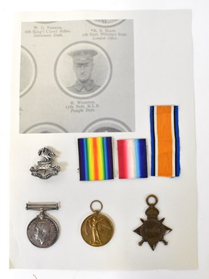 Lot 492 - A WWI medal trio awarded to 15365 Private R...