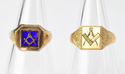 Lot 891 - Two 9ct gold Masonic signet rings, including...