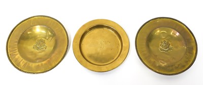 Lot 446 - Three brass collection plates, two centred...