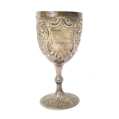Lot 674 - A Victorian hallmarked silver embossed trophy...