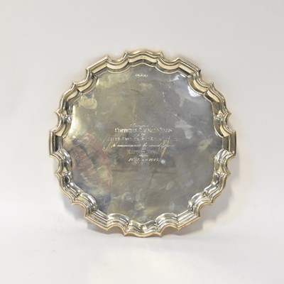 Lot 723 - A George VI hallmarked silver shaped salver...