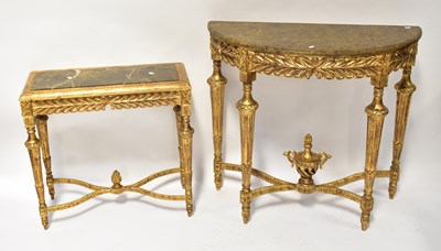 Lot 63 - A contemporary marble-topped demi-lune...