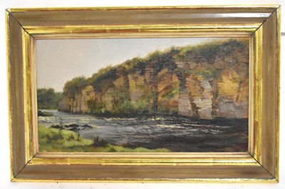Lot 1523 - WILLIAM GARFIT; oil on board, river scene,...