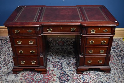 Lot 2622 - A reproduction mahogany twin pedestal partners'...