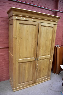 Lot 2378 - An old pine twin door wardrobe, 160cm x 230cm...