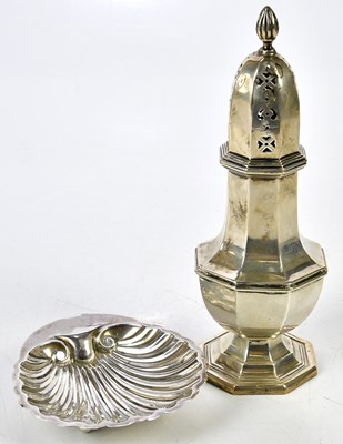 Lot 2388 - A hallmarked silver sugar caster, together...