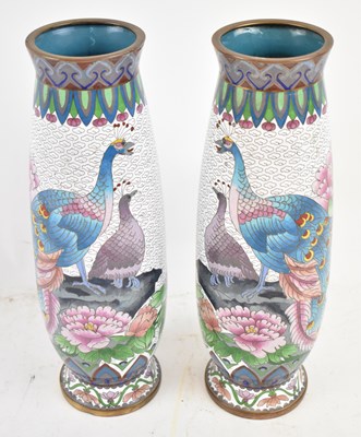 Lot 642 - A pair of Chinese cloisonné enamelled vases,...