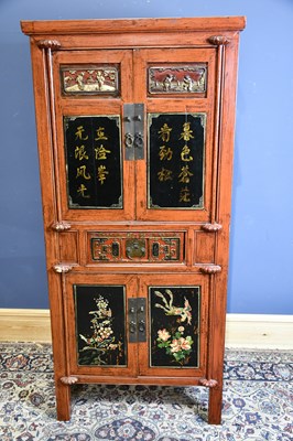 Lot 6571 - A 19th century Chinese painted elm cupboard,...