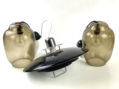 Lot 5194 - A pair of smoked art glass light shades, 31cm,...