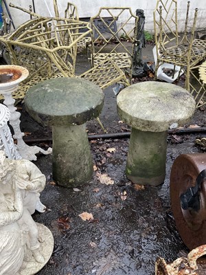 Lot 6469 - A near pair of stone staddle stones, with...