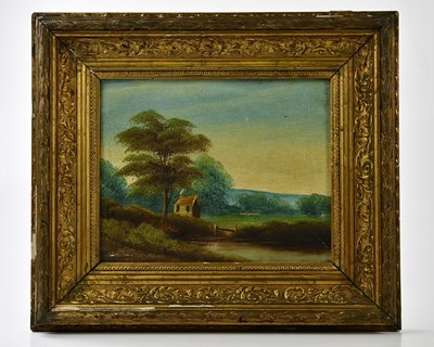 Lot 1525 - UNATTRIBUTED; an oil on board, farm house in...