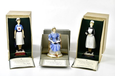 Lot 2160 - ROYAL WORCESTER; three boxed rare figures...