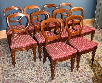 Lot 6551 - Ten Victorian balloon back dining chairs with...