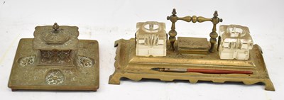 Lot 525 - Two brass ink standishes, the largest width 31cm.