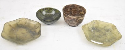 Lot 658 - A pair of carved hardstone hexagonal dishes...
