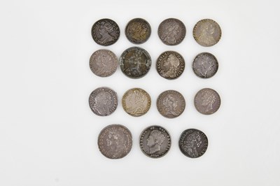 Lot 3198 - FIFTEEN SILVER COINS INCLUDING; JAMES II...