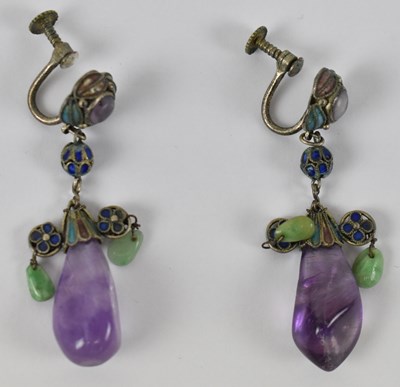 Lot 813 - A pair of decorative amethyst, enamel and...