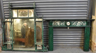 Lot 85 - An Edwardian green painted overmantel mirror...