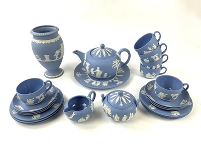 Lot 5409 - WEDGWOOD; a jasperware tea set to include cups,...