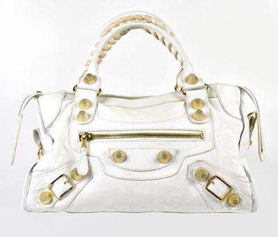 Lot 876 - BALENCIAGA; a cream lambskin leather City bag...