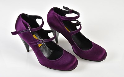 Lot 1058 - LANVIN; a pair of purple satin Mary Jane...