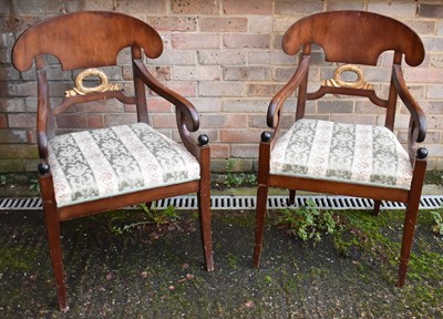 Lot 76 - A pair of Empire Revival elbow chairs with...