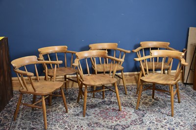 Lot 6552 - A set of six beech bowback captain's chairs...