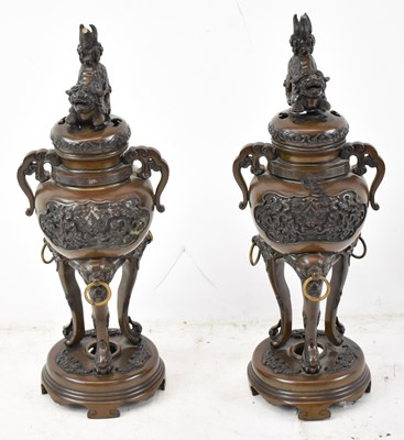 Lot 615 - A pair of Japanese Meiji period bronze incense...