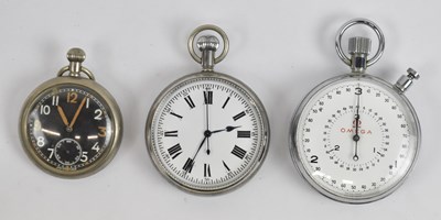 Lot 914 - OMEGA; a large crown wind stopwatch, diameter...