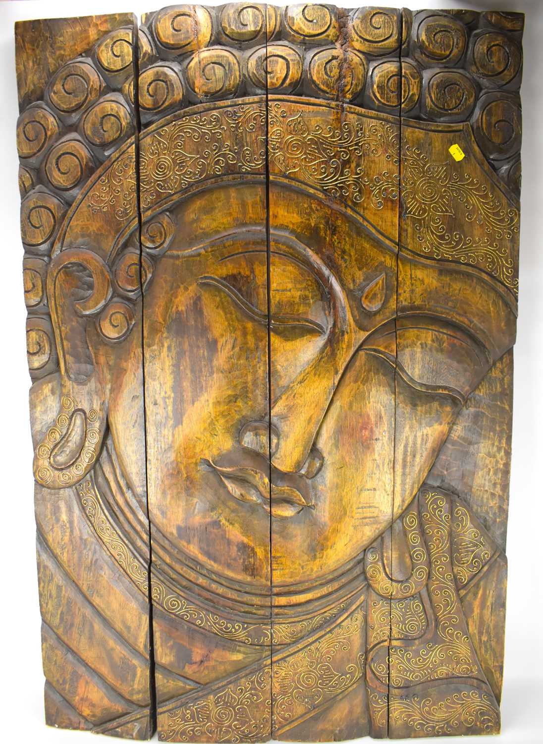 Lot 32 - A modern four-fold carved wooden screen, the...