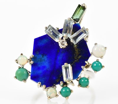 Lot 77 - An 18ct white gold lapis lazuli, turquoise,...