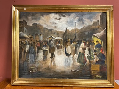 Lot 1570 - G ZAMMIT; oil on board, figures in market...