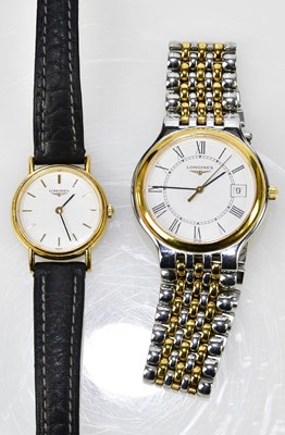 Lot 2936 - LONGINES; a gentleman's stainless steel two...
